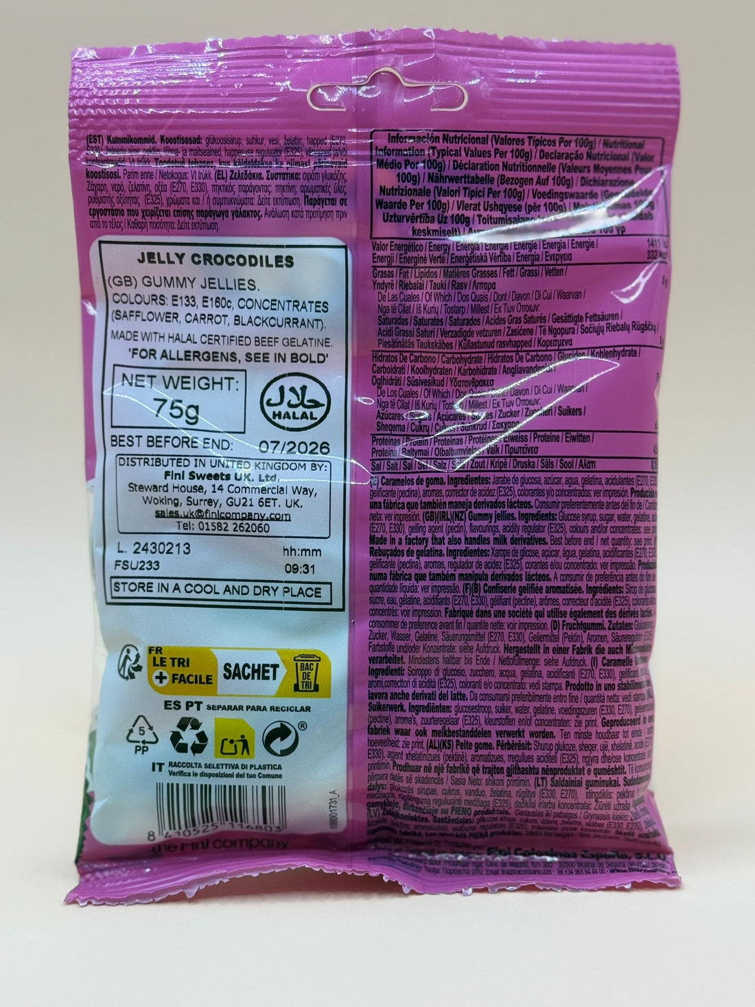 Fini Halal Jelly Crocodiles Fruit Gummy Sweets Packs 12x75g Perfect Kids Gift&amp;Adults&amp;Parties